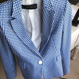 Zara blue and white patterned blazer